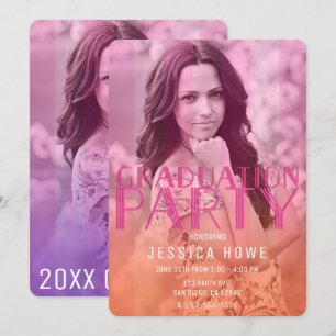 Invitation Pink Orange Purple Graduate Party Photo