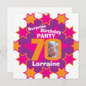Invitation Pink orange star photo 70 fête d'anniversaire surp (Devant / Derrière)