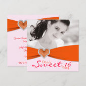 Invitation Pink & Orange Sweet sixteen Photo Anniversaire (Devant / Derrière)