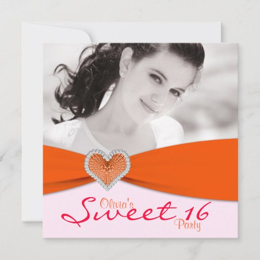 Invitation Pink & Orange Sweet sixteen Photo Anniversaire (Devant)