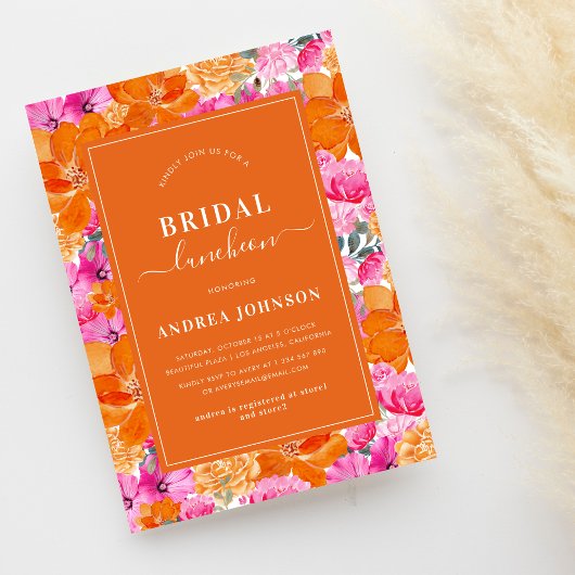 Invitation Pink Orange Vibrant Jardin d'été Bridal déjeuner