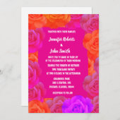 Invitation Pink Orange violet Floral QR Code Rose Mariage (Devant / Derrière)