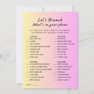 Invitation Pink Orange What's In Your Phone Brunch Party Game