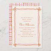Invitation Pink Orange Whimsical Ribbon Bow Bridal Shower (Devant / Derrière)