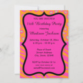 Invitation Pink Orange Zebra Leopard Sweet 16 Anniversaire (Dos)