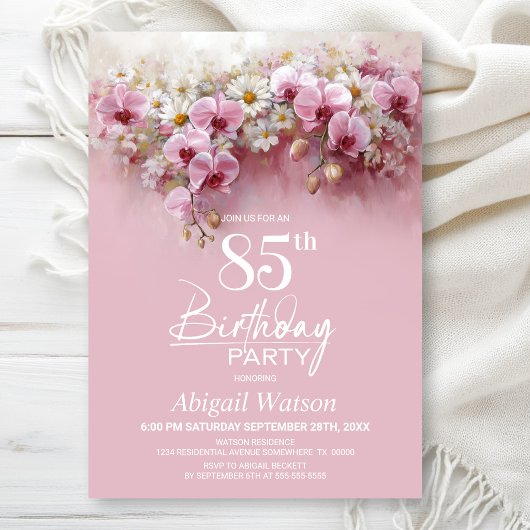 Invitation Pink Orchid Floral 85th Birthday Party