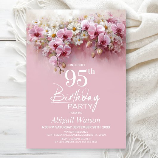 Invitation Pink Orchid Floral 95th Birthday Party