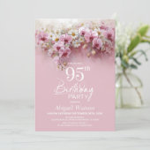 Invitation Pink Orchid Floral 95th Birthday Party (Debout devant)