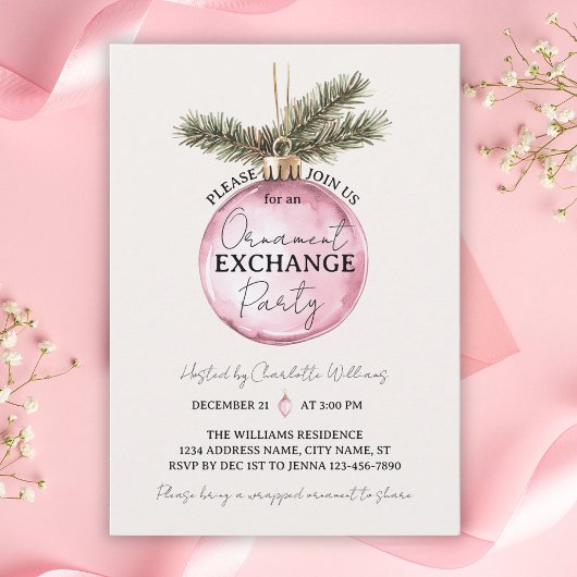 Invitation Pink Ornament Exchange Christmas Party