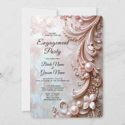 Invitation Pink Ornate Pearl and Floral Engagement (Devant)