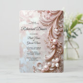 Invitation Pink Ornate Pearl and Floral Rehearsal Dinner (Debout devant)