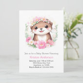 Invitation Pink Otter Aventure Whimsical Girl Baby shower (Debout devant)