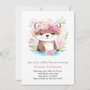 Invitation Pink Otter Whimsical Blissful Baby shower fille