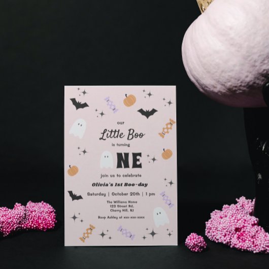 Invitation Pink Our Little Boo Halloween 1er Anniversaire