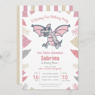Invitation Pink Our Little Dinosaur fête d'anniversaire pour