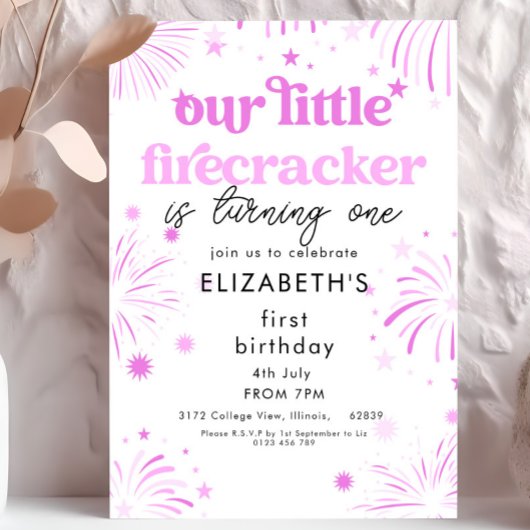 Invitation Pink Our Little Firecracker 1er anniversaire