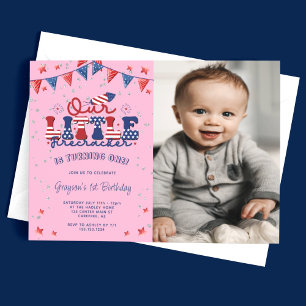 Invitation Pink Our Little Firecracker 1ère photo d'anniversa