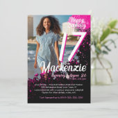 Invitation Pink Paint Splatter Photo 17e anniversaire Invitat (Debout devant)