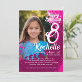 Invitation Pink Paint Splatter Photo 8e anniversaire Invitati (Debout devant)