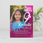 Invitation Pink Paint Splatter Photo 9e anniversaire Invitati (Debout devant)