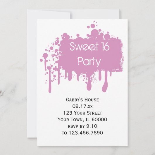 Invitation Pink Paint Sweet 16 Anniversaire (Devant)