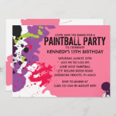 Invitation Pink Paintball Splatt Paintball fête d'anniversair (Devant / Derrière)