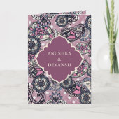 Invitation Pink Paisley Motif QR Code Indien Mariage (Devant)