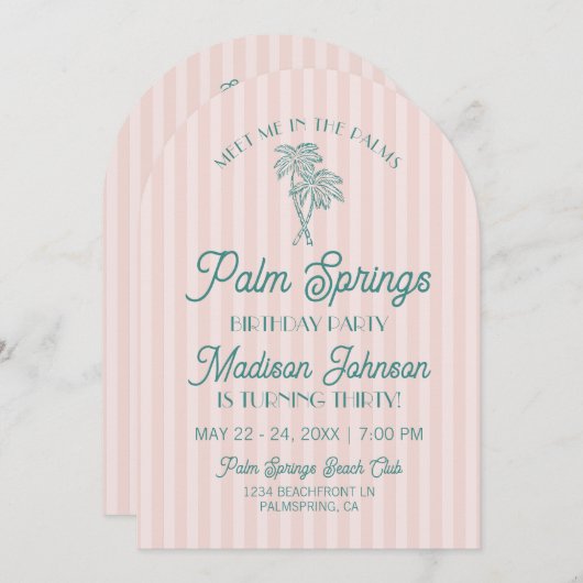 Invitation Pink Palm Springs Pastel Beach (Devant / Derrière)
