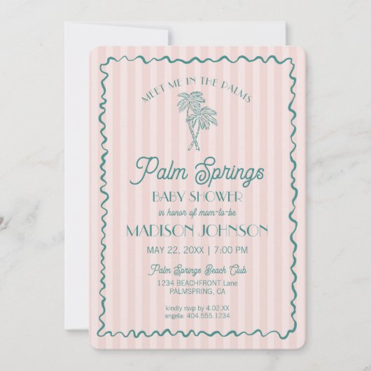 Invitation Pink Palm Springs Pastel Beach Cabana Baby shower (Devant)