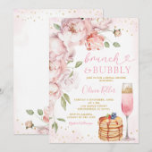 Invitation Pink Pancake Wine Brunch Fête des mariées Bubbly (Devant / Derrière)