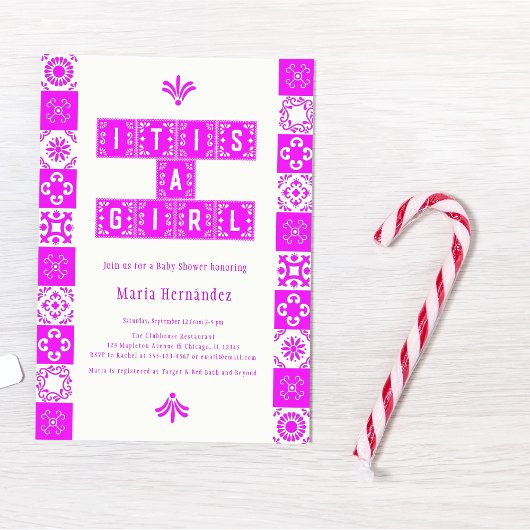 Invitation Pink Papel Picado Fiesta C'est un Baby shower de f