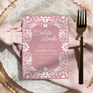 Invitation Pink Papel Picado Mexicaine Baby shower fille
