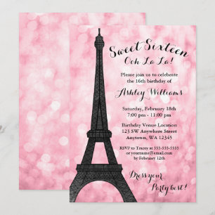 Invitation Pink Paris Bokeh Parties scintillant Lumières Swee