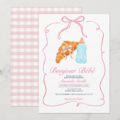 Invitation Pink Paris Bow French Croissant Cafe Baby Shower (Devant / Derrière)
