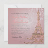 Invitation Pink Paris Eiffel + voeux de mariage (Dos)