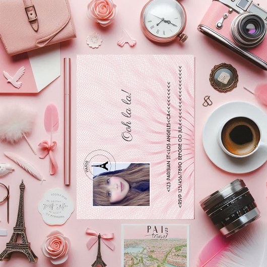 Invitation Pink Paris Thème Anniversaire Passeport Ajouter Ph