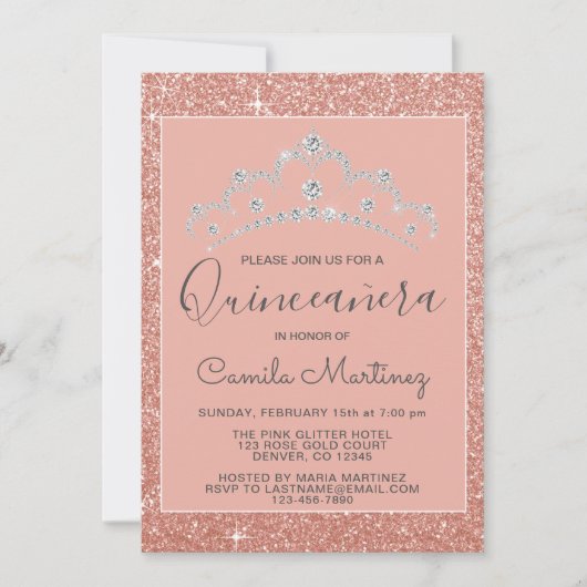 Invitation Pink - Parties scintillant or Rose et Sparkle Quin (Devant)