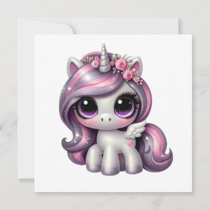 Invitation Pink parties scintillant pony licorne