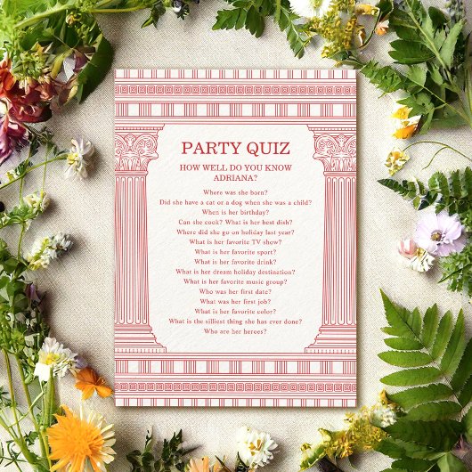 Invitation Pink Party Quiz Goddess Party avec colonnes de tem