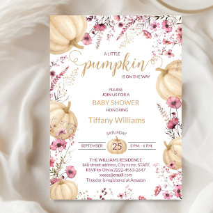 Invitation Pink Pastel Aquarelle Citrouille automne fleurs sa