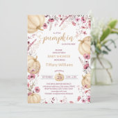 Invitation Pink Pastel Aquarelle Citrouille automne fleurs sa (Debout devant)