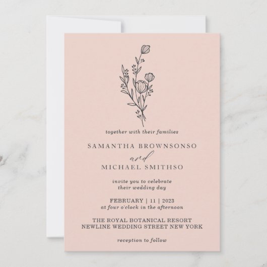 Invitation Pink Pastel Bouquet Boho Minimal Botanique (Devant)