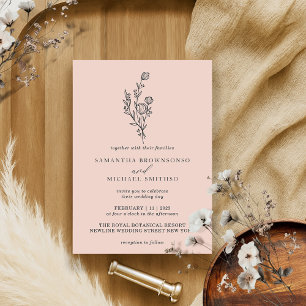 Invitation Pink Pastel Bouquet Boho Minimal Botanique