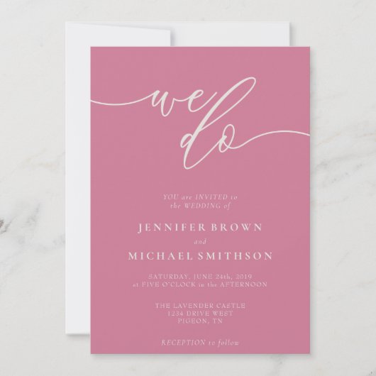 Invitation Pink Pastel Calligraphy Signature We Do Wedding (Devant)