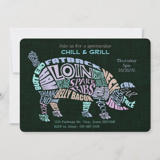 Invitation Pink Pastel Coupes de Porc Typogramme Word Cloud B (Devant)