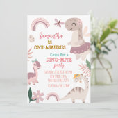 Invitation Pink Pastel Cute Dino Première fête d'anniversaire (Debout devant)