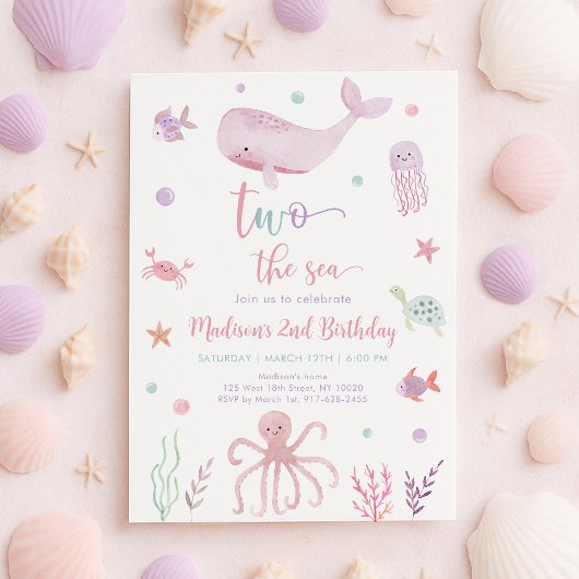 Invitation Pink Pastel Deux la mer Anniversaire