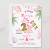 Invitation Pink Pastel Dinosaur 2-rex Rawr birthday (Devant)