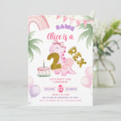 Invitation Pink Pastel Dinosaur 2-rex Rawr birthday (Debout devant)