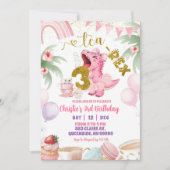 Invitation Pink Pastel Dinosaur tea-rex 3rd birthday (Devant)